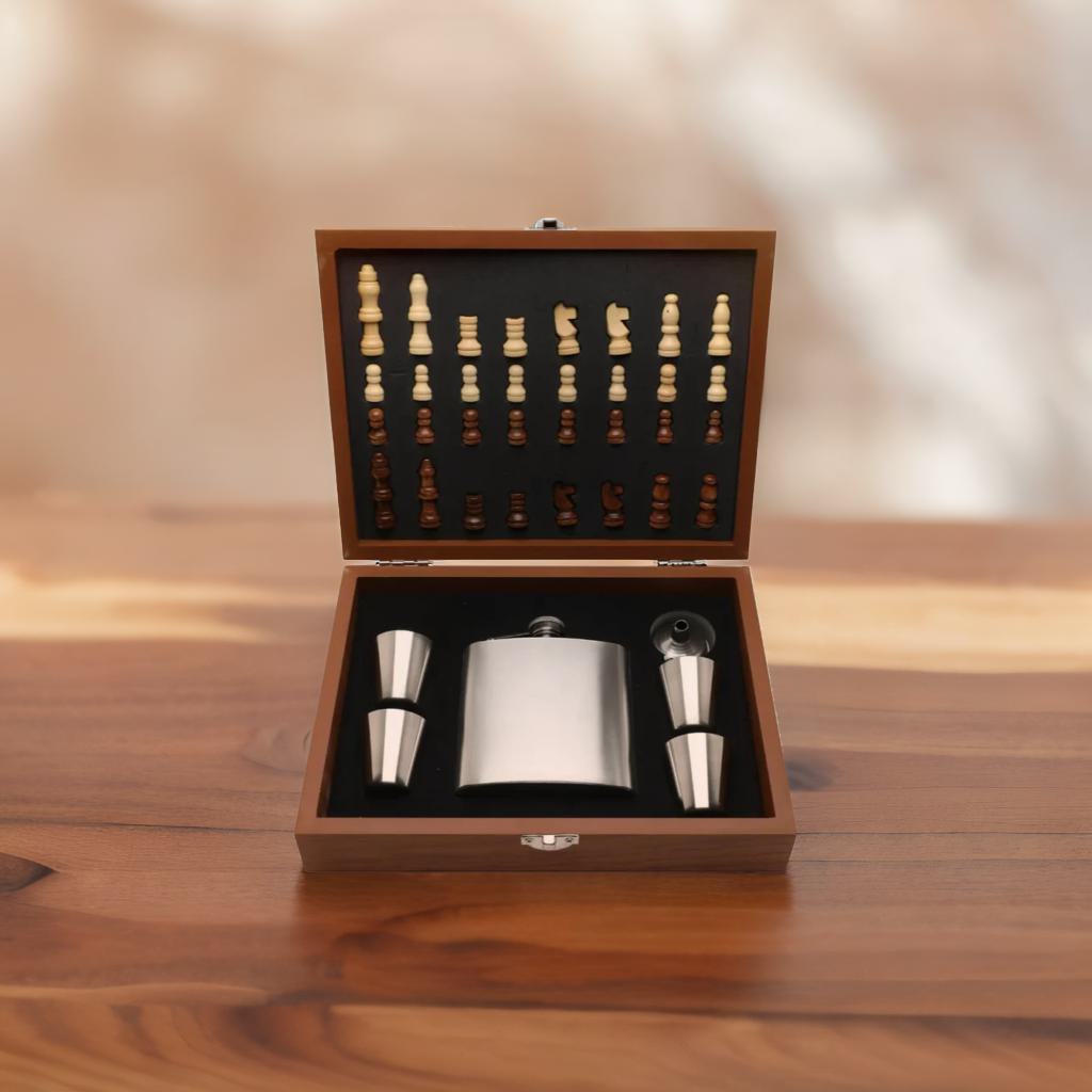 6oz Flask Wooden Chess Set