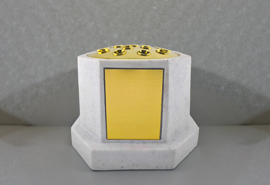 White Resin Stone Effect Octagon Rose Bowl With Gold Plate