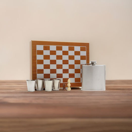 6oz Flask Wooden Chess Set